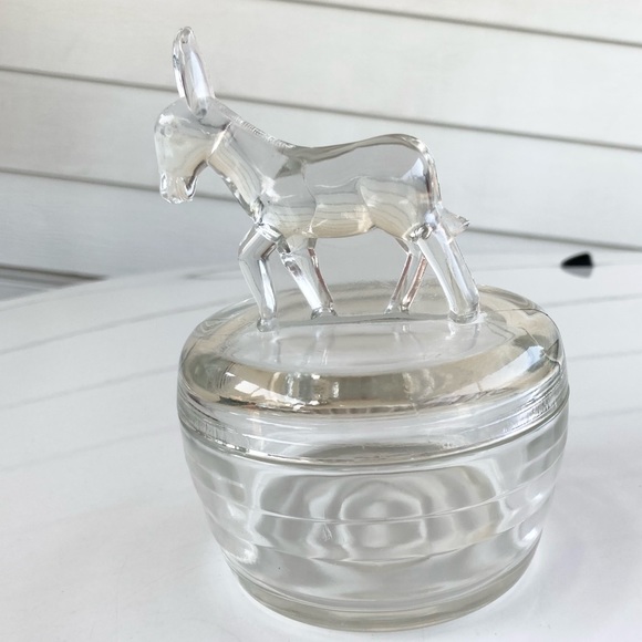 Vintage Jeannette Glass Donkey Powder Dish or Jar - Picture 1 of 12